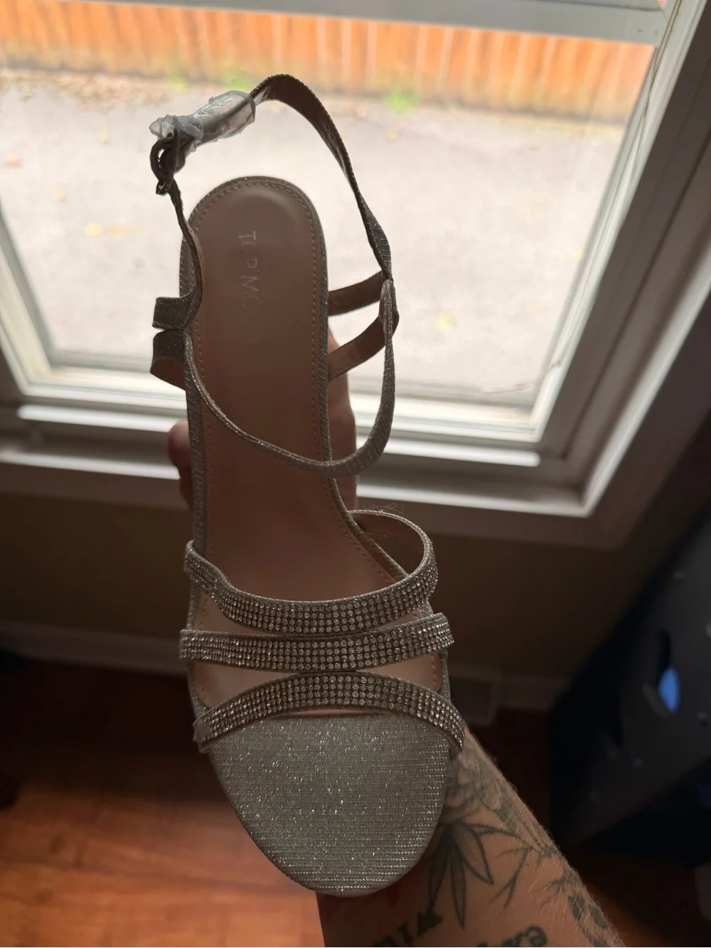 Moda Silver Glitter Strappy Block Heel Sandal